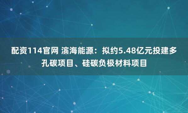 配资114官网 滨海能源：拟约5.48亿元投建多孔碳项目、硅碳负极材料项目